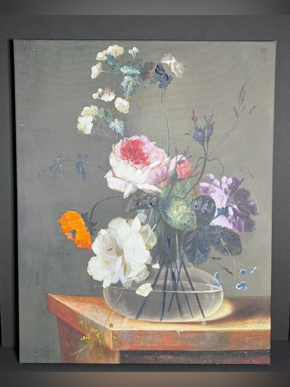 Johann Baptist Drechsler Floral Still Life Framed Enhanced Giclee Wall Art 20"